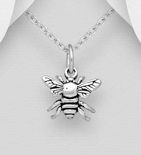 925 Sterling Silver Oxidised Bee Pendant & Chain