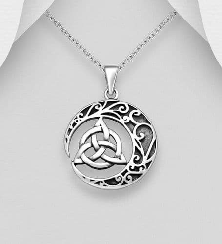 925 Sterling Silver Oxidised Round Celtic Pendant & Chain