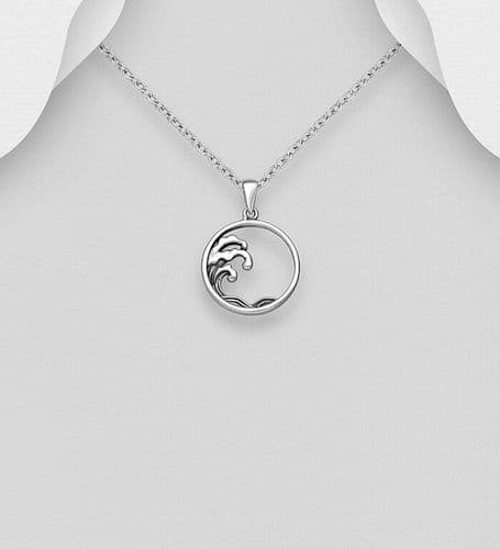925 Sterling Silver Oxidised Wave Pendant & Chain