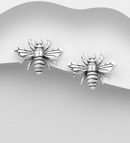 925 Sterling Silver Oxidized Bee Stud Earrings