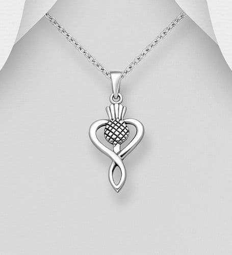 925 Sterling Silver Oxidized Celtic Thistle Pendant & Chain