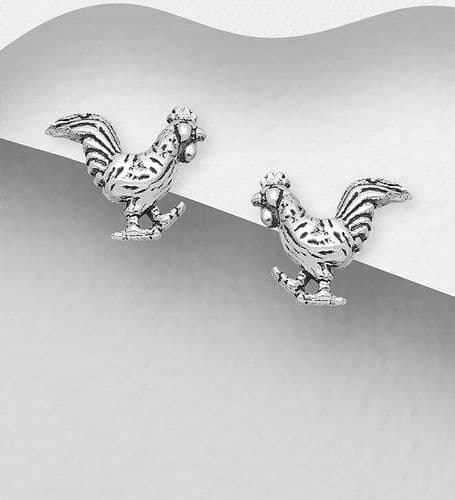 925 Sterling Silver oxidized Chicken Push-Back/Stud Earrings