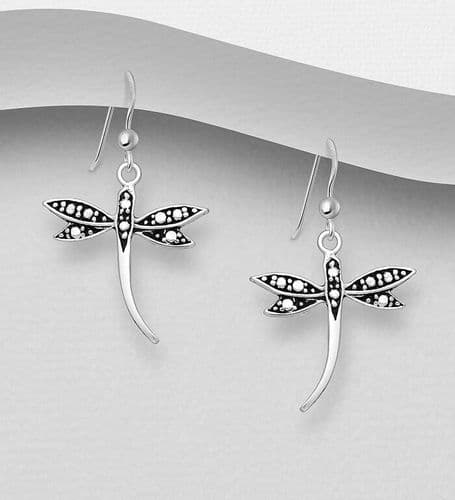 925 Sterling Silver Oxidized Dragonfly Drop Earrings – Nature-Inspired Beauty with Vintage Charm ✨