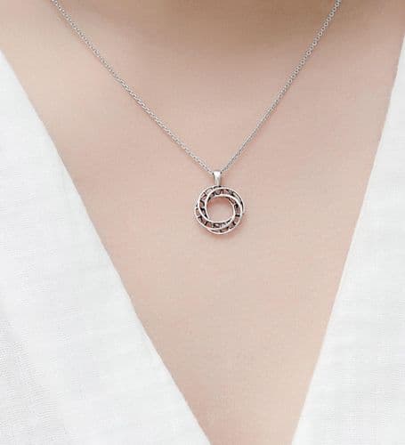925 Sterling Silver Oxidized Round Twisted Pendant with Chain