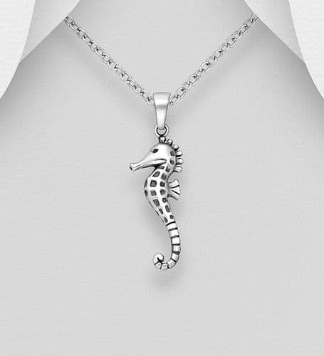 925 Sterling Silver Oxidized Seahorse Pendant & Chain: A Chic Addition to Your Jewelry Collection