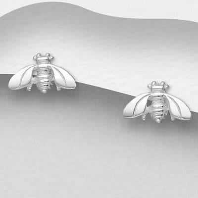 925 Sterling Silver Oxidized Small Bee Stud Earrings