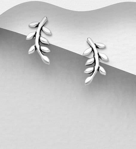 925 Sterling Silver Oxidized Small Leaf Push-Back/Stud Earrings