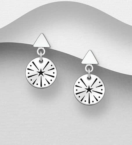 925 Sterling Silver Oxidized Star and Arrow Push-Back Stud Earrings