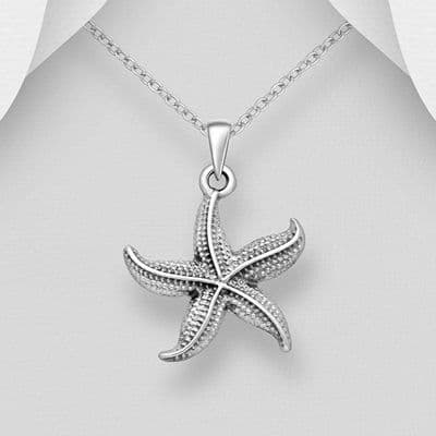 925 Sterling Silver Oxidized Starfish Pendant & Chain