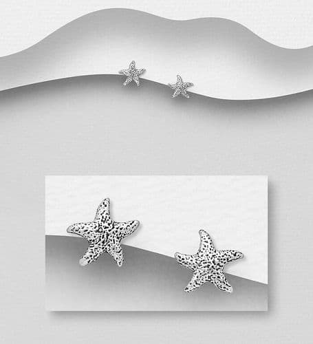 925 Sterling Silver Oxidized Starfish Push-Back Earrings