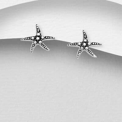 925 Sterling Silver Oxidized Starfish Push-Back/Stud Earrings