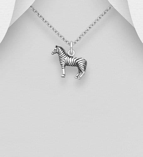 925 Sterling Silver Oxidized Unique Zebra Design Pendant & Chain