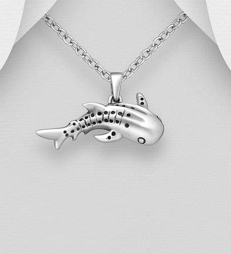 925 Sterling Silver Oxidized Whale Shark Pendant & Chain