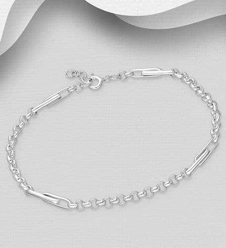 925 Sterling Silver Paper Clip Type Chain Bracelet