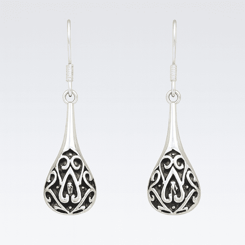 925 Sterling Silver Pear Drop Open Work Drop Earrings