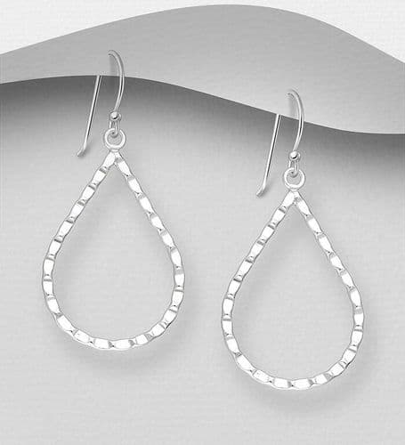 925 Sterling Silver Pear Shape Diamond Cut Hook/Drop Earrings