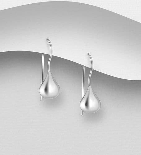925 Sterling Silver Pear Shaped Droplet Hook Earrings