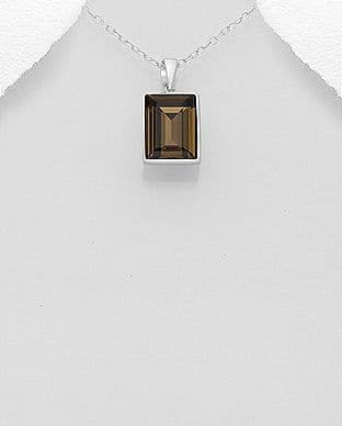 925 Sterling Silver Pendant & Chain Decorated With A Smoky Quarts Swarovski Crystal