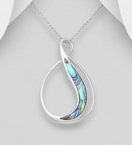 925 Sterling Silver Pendant & Chain, Hand Crafted With Abalone shell