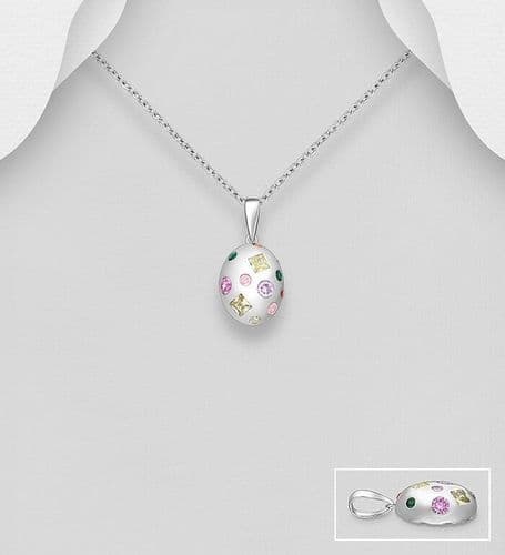925 Sterling Silver Pendant & Chain, Hand Crafted with Colourful Simulated Gem Stones - Exclusive