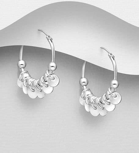925 Sterling Silver Plain Disc Charm Hoop Earrings