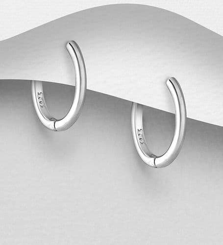 925 Sterling Silver Plain Hinged Hoop Earrings - 15mm