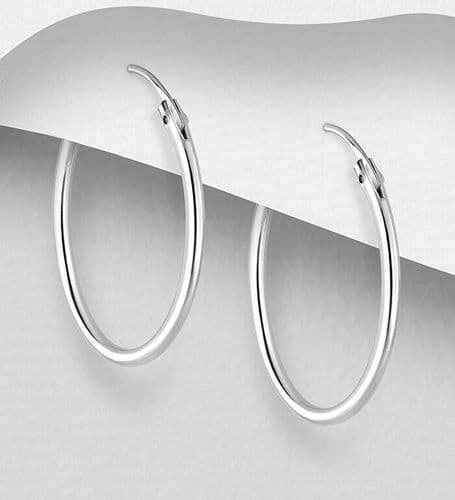 925 Sterling Silver Plain Hoop Earrings - 20mm