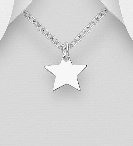 925 Sterling Silver Plain Polished Star Pendant & Chain