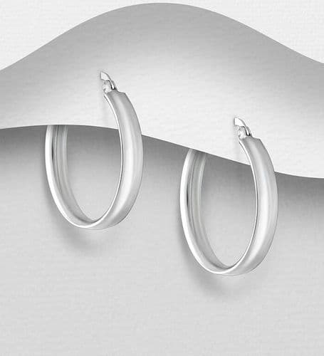 925 Sterling Silver Plain Round Hoop Earrings