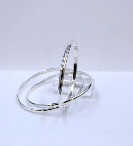925 Sterling Silver Plain Solid 4 mm Wide Russian Bangle