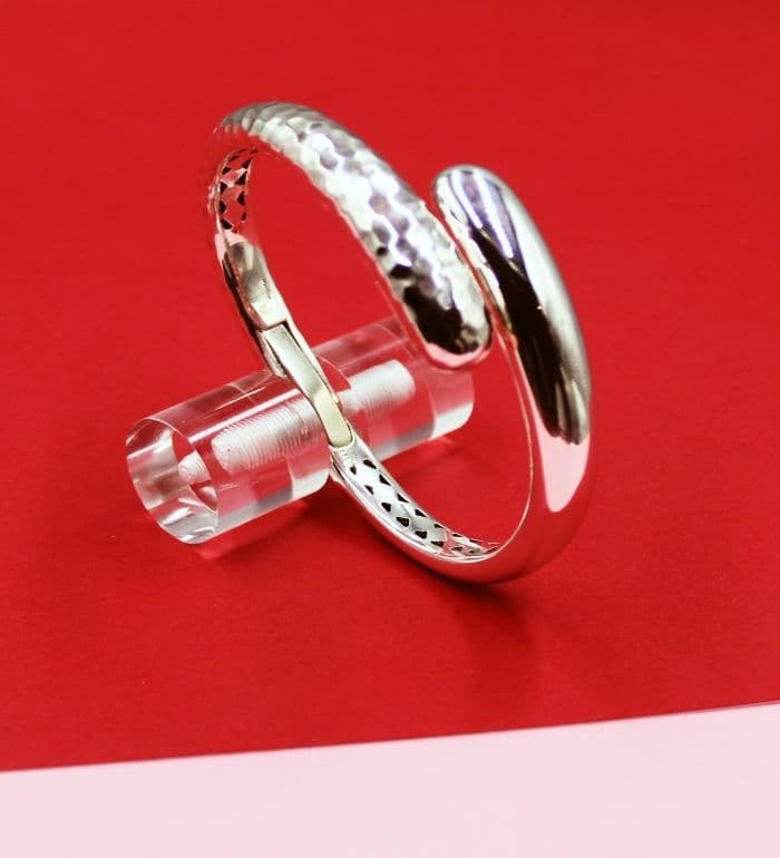925 Sterling Silver Polished and Hammered Bangle, inspired by top designers