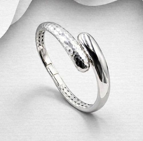 925 Sterling Silver Polished and Hammered Bangle, inspired by top designers