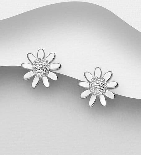 925 Sterling Silver Polished Daisy Flower Push-Back/Stud Earrings