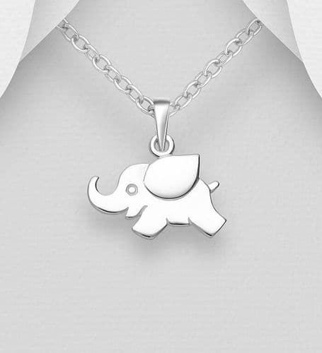 925 Sterling Silver Polished Elephant Pendant & Chain