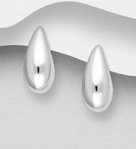925 Sterling Silver Polished Modern Larger Droplet Push-Back Earrings - 11 mm Width