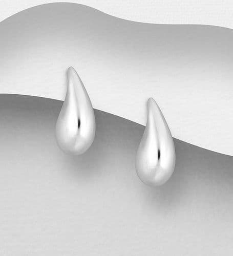 925 Sterling Silver Polished, Plain Modern Plain Droplet Push-Back Earrings