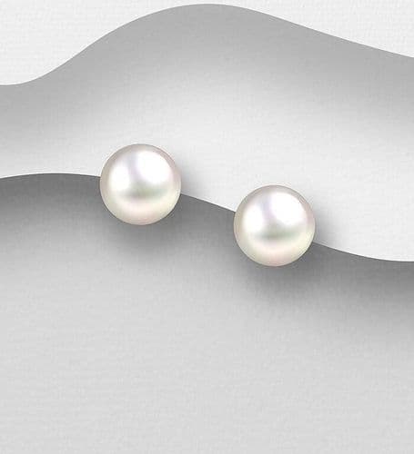 925 Sterling Silver Push-Back Earrings, Decorated with 8-8.5 mm Diameter AAA Freshwater Pearls