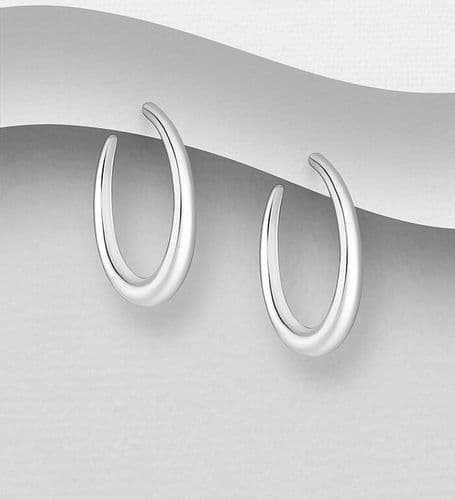 925 Sterling Silver Push-Back Oval shape Hoop Earrings