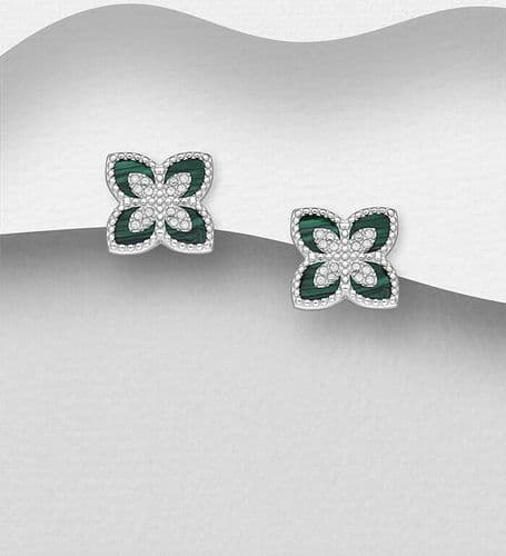 925 Sterling Silver Push-Back/Studs Earrings, Decorated with Resin and CZ Simulated Diamonds