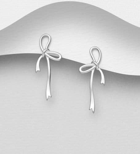 925 Sterling Silver Ribbon Push-Back/Drop Earrings
