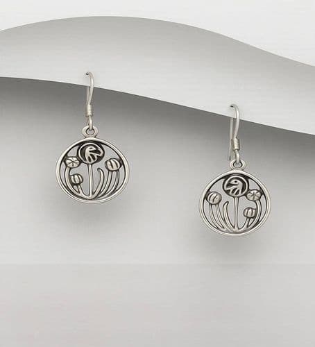 925 Sterling Silver Round Art Nouveau Style Drop Earrings