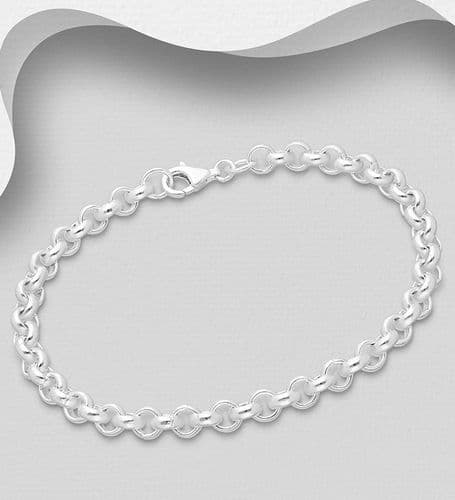 925 Sterling Silver Round Link Belcher Chain Bracelet