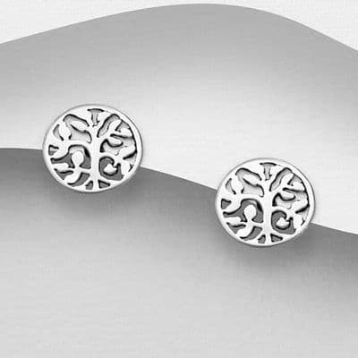925 Sterling Silver Round Medium Size Tree of Life Stud Earrings