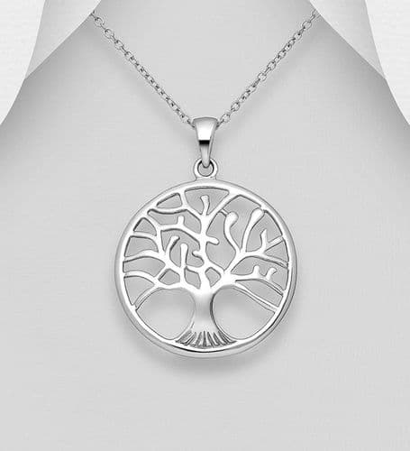 925 Sterling Silver Round Polished Tree of Life Pendant & Chain