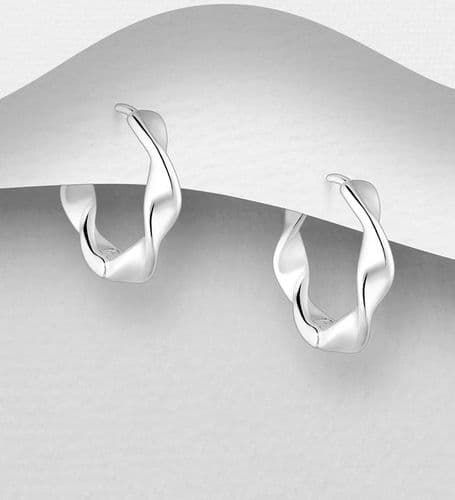 925 Sterling Silver Round Twist, Hinged Hoop Earrings