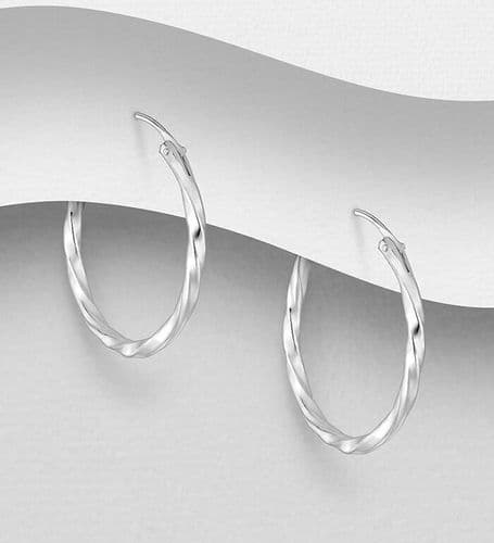 925 Sterling Silver Round Twist Hoop Earrings