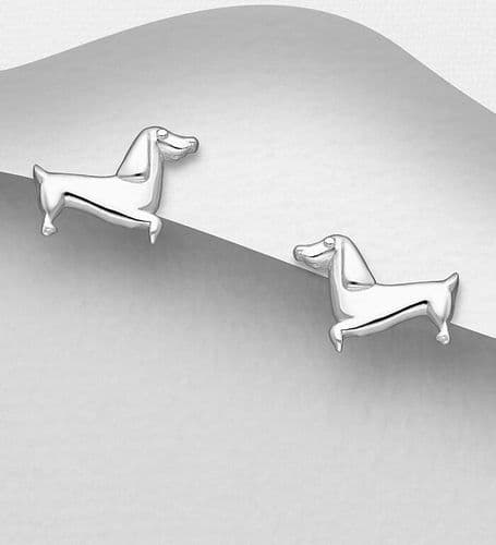 925 Sterling Silver Sausage Dog Push-Back/Stud Earrings