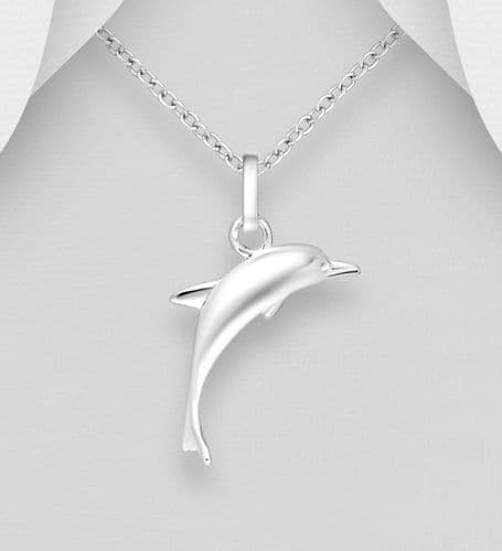925 Sterling Silver Sleek & Elegant Dolphin Pendant & Chain