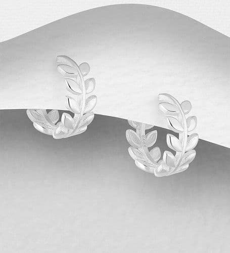 925 Sterling Silver Small Leaf Style Hoop Earrings