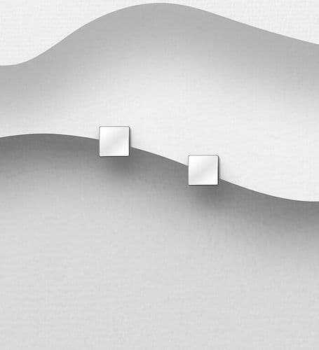 925 Sterling Silver Small Push-Back/Stud Square Earrings